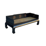 Chinese Solid Wood Black Lacquer Golden Dragon Relief Motif DayBed Couch cs7810S
