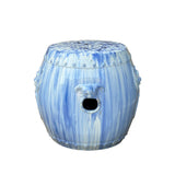 Chinese White Blue Glaze Bat Fortune Coin Pattern Round Ceramic Garden Stool cs7813S