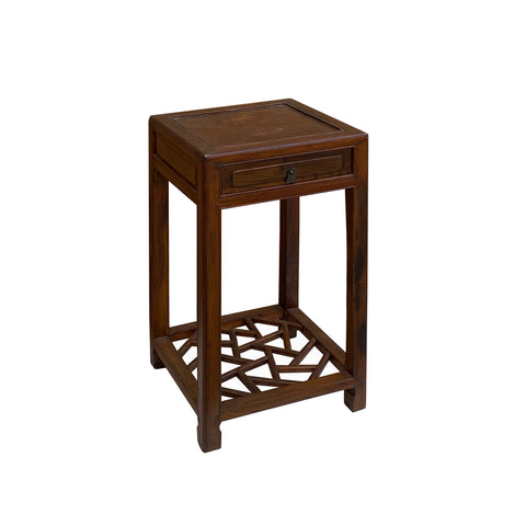 Vintage Chinese Worn Out Patina Light Brown Square Pedestal Plant Stand cs7819S