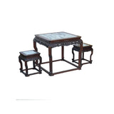 Vintage Chinese Square Marble Top 2 Stools Tea Table Set cs7828S