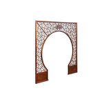 Chinese Brown Flower Ducks Geometric Round Arch Wood Room Divider cs7835S