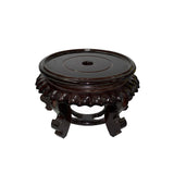 6.75" Chinese Dark Brown Wood Round Table Top Vase Stand Display Easel ws3307BS