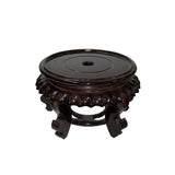 6" Chinese Dark Brown Wood Round Table Top Vase Stand Display Easel ws3307S