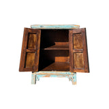 Distressed Pale Blue Stone Top Doors Slayed Legs End Table Nightstand ws4440S