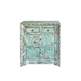Distressed Soft Turquoise Green Geometric Edge Credenza Storage Cabinet ws4458S