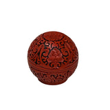 Vintage Chinese Red Lacquer Round Globe Floral Accent Box GB283S