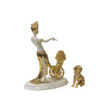 Gold White Coin Cart Lady w Poodle Fiber Glass Decor Figure ws3267S