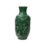 Vintage Chinese  Emerald Green Relief Horses Motif Ceramic Art Vase JK193S