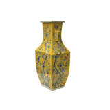 Hand Crafted Vintage Chinese Bright Yellow Flower Birds Porcelain Vase JK196S