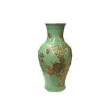 Vintage Chinese Pastel Green Turquoise Golden Birds Porcelain Vase JK201S