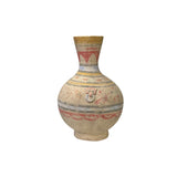 Earthy Beige Pottery Bulb Shape Faded Floral Geometric Pattern Art Vase JK214S