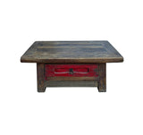 Chinese Vintage Rustic Wood Brown Drawer Low Kang Table Display Stand JK241S