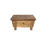 Chinese Vintage Rustic Wood Brown Drawer Low Kang Table Display Stand JK242S