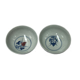 Pair Chinese Porcelain Blue White Red Flower Cup Display Art JK279S