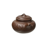 Vintage Brown Round Heart Shape Scroll Pattern Zisha Clay Teapot Art Display JK300S