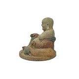 Fade Color Rustic Wood Sitting Happy Laughing Buddha Statue JK312S