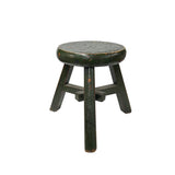Rustic Distressed Dark Green Round Top Tri-Legs Small Short Stool Table Stand JK319S