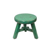 Rustic Distressed Teal Green Round Top Tri-Legs Small Short Stool Table Stand JK322S