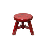 Rustic Distressed Red Round Top Tri-Legs Small Short Stool Table Stand JK323S