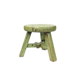 Distressed Light Green Round Top Tri-Legs Small Short Stool Table Stand JK324S