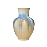 Blue Light Brown Tan White Strips Ceramic Round Large Vase Jar ws3283S