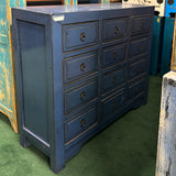 Distressed Deep Blue 12 Drawers Narrow Credenza Sideboard Cabinet ws4484S