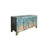 Distressed Aqua Turquoise Blue Small Low TV Stand Console Cabinet ws4409S