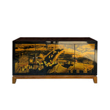 Black Golden Scenery Graphic  Sideboard Buffet Console Table Cabinet cs7643S