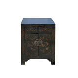 Chinese Distressed Black Copper Butterflies Graphic End Table Nightstand cs7607S