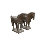 Pair Tong Style Chinese Handcrafted Stone Carving Warrior Horse Statues cs7657S