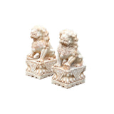 Chinese Small Pair Cream White Marble Stone Fengshui Foo Dogs Statues ws3068S