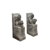 Chinese Pair Gray Stone Fengshui Foo Dogs Lions Door Block Statue cs7662S