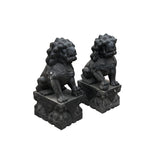 Chinese 32" Tall Pair Black Gray Stone Fengshui Foo Dog Lion Statues cs7664S