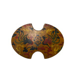 Chinese Distressed Mustard Yellow Phoenix Graphic Oval Shape Box ws3388S