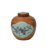 Oriental Orange Base People Graphic Porcelain Round Jar ws4784S