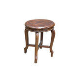 Vintage Oriental Oval Brown Cross 4 Legs Wood Stool ws4905S
