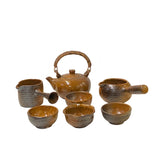 Set 7 Pieces Ceramic Copper Color Glaze Teapot Teacups Deco Display ws3301S