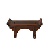 8" Chinese Light Brown Altar Point Edge Shape Accent Wood Display Stand st1207S