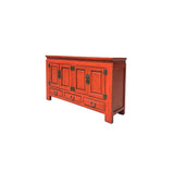 Oriental Distressed Brick Orange Red Lacquer Low Table TV Console Cabinet ws4050S
