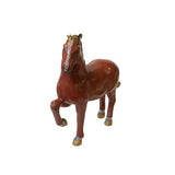 Vintage Chinese Metal Brick Red Golden Tail Fengshui Horse Figure ws3278S