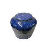 Vintage Distressed Deep Blue White Flecks Round Pottery Pot Jar Urn ws4527S