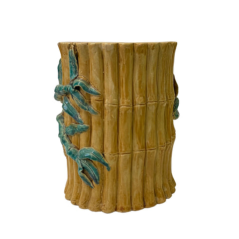 Chinese Bamboo Theme Brown Green Glaze Ceramic Display Container Art ws3345S Chinese Bamboo Theme Brown Green Glaze Ceramic Display Container Art ws3345S