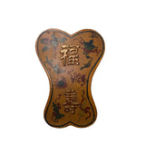 Chinese Distressed Mustard Yellow Treasure Graphic Ribbon Shape Box ws3377S