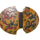 Chinese Distressed Mustard Yellow Dragon Graphic Oval Shape Box ws3389S