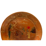 Chinoiseries Golden Graphic Brown Lacquer Round Display Disc Plate Tray ws3390S