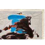 Oil Paint Canvas Art Blue Dress Riding Black Horse Wall Decor Painting ws3415S
