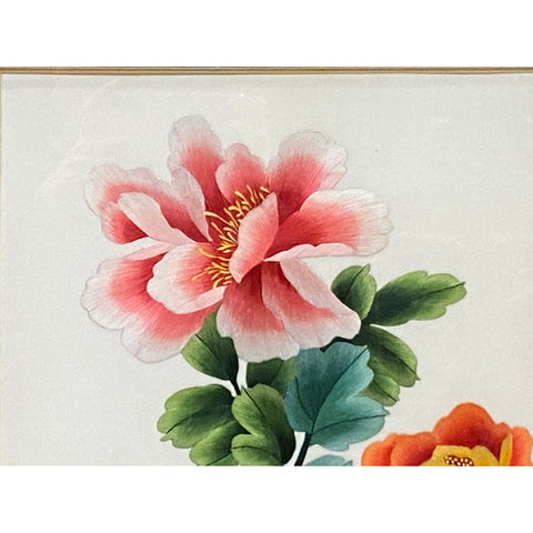 Oriental Chinese Peony Flower Embroidery Framed Wall Decor ws3437S