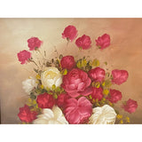 Oil Paint Canvas Art Pink White Blossom Roses Gold Color Frame Painting ws3453S