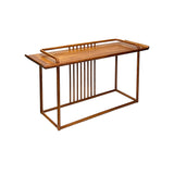 Oriental Zen Golden Brown Stain Wood Slim Minimalistic Side Table ws3456S