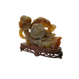 Chinese Hand Carved Agate Stone Peach RuYi Cloud Scroll Display Art ws3466S